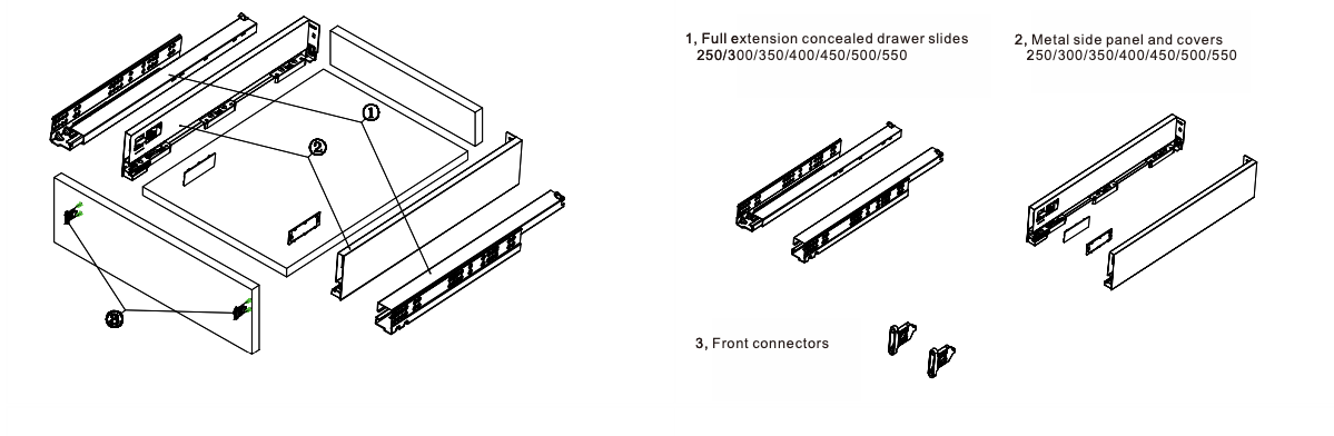 HB Slim double wall drawer slides